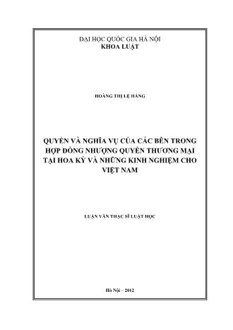 Luận văn Quyền và nghĩa vụ của các bên trong hợp đồng nhượng quyền thương mại tại Hoa Kỳ và những kinh nghiệm cho Việt Nam