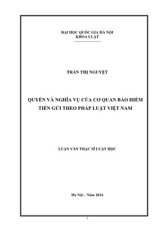 Luận văn Quyền và nghĩa vụ của cơ quan bảo hiểm tiền gửi theo pháp luật Việt Nam