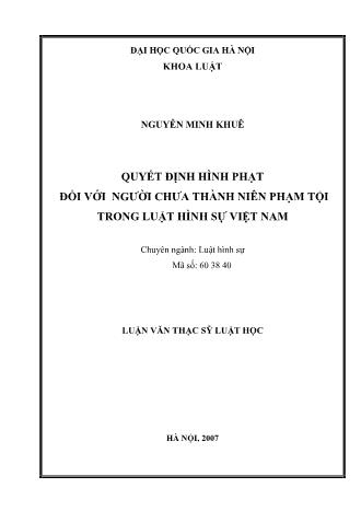 Luận văn Quyết định hình phạt đối với người chưa thành niên phạm tội trong luật hình sự Việt Nam