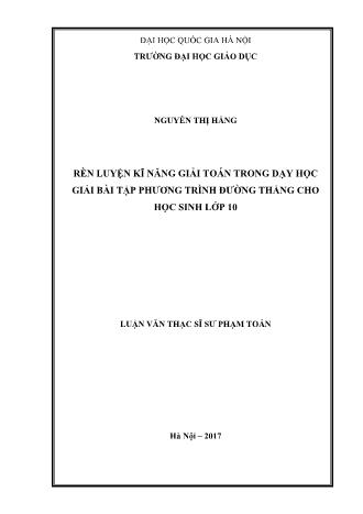 Luận văn Rèn luyện kĩ năng giải toán trong dạy học giải bài tập phương trình đường thẳng cho học sinh lớp 10