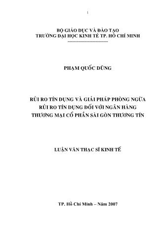 Luận văn Rủi ro tín dụng và giải pháp phòng ngừa rủi ro tín dụng đối với ngân hàng thương mại cổ phần Sài Gòn Thương Tín