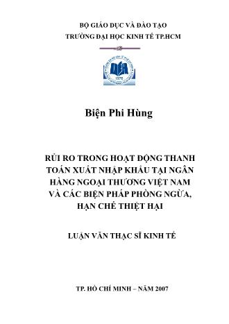 Luận văn Rủi ro trong hoạt động thanh toán xuất nhập khẩu tại ngân hàng ngoại thương Việt Nam và các biện pháp phòng ngừa, hạn chế thiệt hại