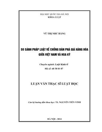 Luận văn So sánh pháp luật về chống bán phá giá hàng hóa giữa Việt Nam và Hoa Kỳ