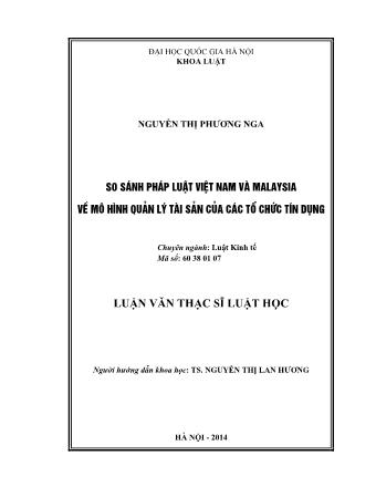 Luận văn So sánh pháp luật Việt Nam và Malaysia về mô hình quản lý tài sản của các tổ chức tín dụng