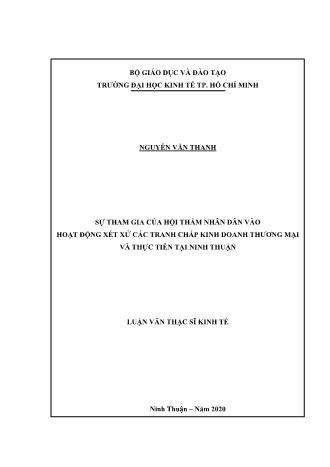 Luận văn Sự tham gia của hội thẩm nhân dân vào hoạt động xét xử các tranh chấp kinh doanh thương mại và thực tiễn tại Ninh Thuận