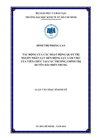 Luận văn Tác động của các hoạt động quản trị nguồn nhân lực đến động lực làm việc của viên chức tại các trường chính trị duyên hải Miền Trung