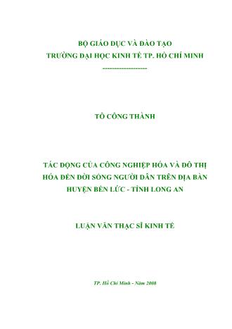 Luận văn Tác động của công nghiệp hóa và đô thị hóa đến đời sống người dân trên địa bàn huyện Bến Lức - Tỉnh Long An