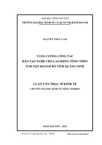 Luận văn Tăng cường công tác đào tạo nghề cho lao động nông thôn ở huyện Hoành Bồ tỉnh Quảng Ninh