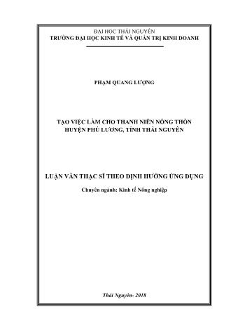 Luận văn Tạo việc làm cho thanh niên nông thôn huyện Phú Lương, tỉnh Thái Nguyên