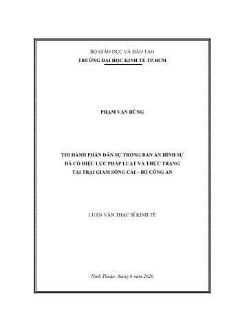 Luận văn Thi hành phần dân sự trong bản án hình sự đã có hiệu lực pháp luật và thực trạng tại trại giam Sông Cái – Bộ Công An