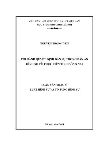 Luận văn Thi hành quyết định dân sự trong bản án hình sự từ thực tiễn tỉnh Đồng Nai