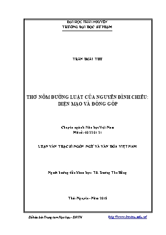 Luận văn Thơ nôm đường luật của Nguyễn Đình Chiểu: Diện mạo và đóng góp