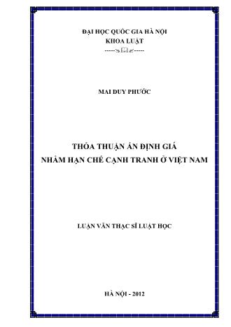 Luận văn Thỏa thuận ấn định giá nhằm hạn chế cạnh tranh ở Việt Nam