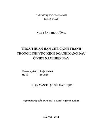 Luận văn Thỏa thuận hạn chế cạnh tranh trong lĩnh vực kinh doanh xăng dầu ở Việt Nam hiện nay