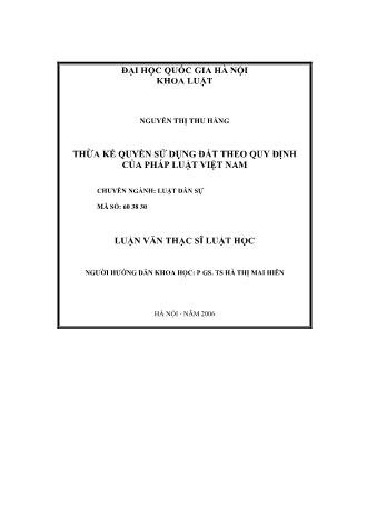 Luận văn Thừa kế quyền sử dụng đất theo quy định của pháp luật Việt Nam