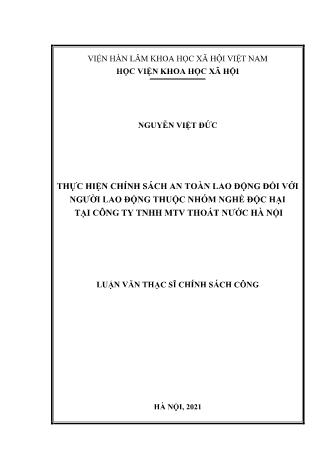 Luận văn Thực hiện chính sách an toàn lao động đối với người lao động thuộc nhóm nghề độc hại tại công ty TNHH MTV thoát nước Hà Nội