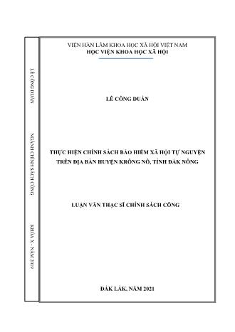 Luận văn Thực hiện chính sách bảo hiểm xã hội tự nguyện trên địa bàn huyện Krông Nô, tỉnh Đắk Nông