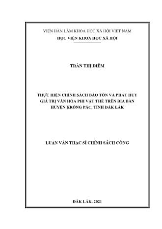 Luận văn Thực hiện chính sách bảo tồn và phát huy giá trị văn hóa phi vật thể trên địa bàn huyện Krông Pắc, tỉnh Đắk Lắk