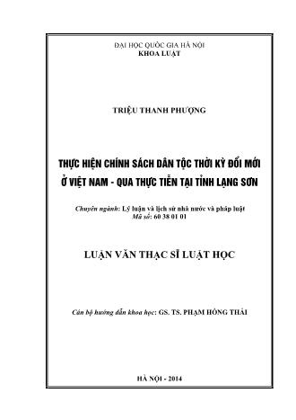 Luận văn Thực hiện chính sách dân tộc thời kỳ đổi mới ở Việt Nam - Qua thực tiễn tại tỉnh Lạng Sơn