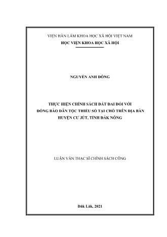 Luận văn Thực hiện chính sách đất đai đối với đồng bào dân tộc thiểu số tại chỗ trên địa bàn huyện Cư Jút, tỉnh Đắk Nông