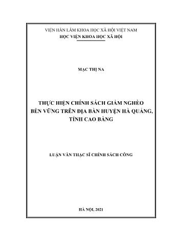 Luận văn Thực hiện chính sách giảm nghèo bền vững trên địa bàn huyện Hà Quảng, tỉnh Cao Bằng