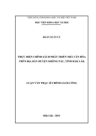 Luận văn Thực hiện chính sách phát triển nhà văn hóa trên địa bàn huyện Krông Pắc, tỉnh Đắk Lắk