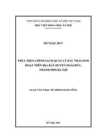 Luận văn Thực hiện chính sách quản lý rác thải sinh hoạt trên địa bàn huyện Hoài Đức, Thành phố Hà Nội