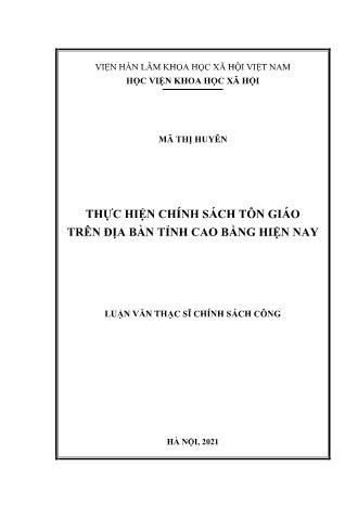 Luận văn Thực hiện chính sách tôn giáo trên địa bàn tỉnh Cao Bằng hiện nay