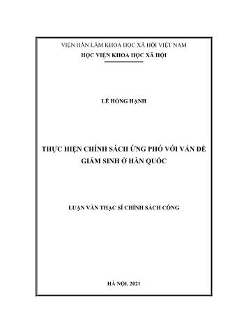 Luận văn Thực hiện chính sách ứng phó với vấn đề giảm sinh ở Hàn Quốc