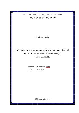 Luận văn Thực hiện chính sách việc làm cho thanh niên trên địa bàn Thành phố Buôn Ma Thuột, tỉnh Đắk Lắk