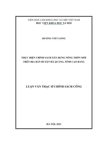 Luận văn Thực hiện chính sách xây dựng nông thôn mới trên địa bàn huyện Hà Quảng, tỉnh Cao Bằng