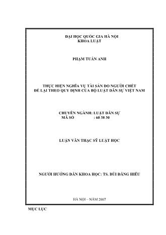 Luận văn Thực hiện nghĩa vụ tài sản do người chết để lại theo quy định của bộ luật dân sự Việt Nam