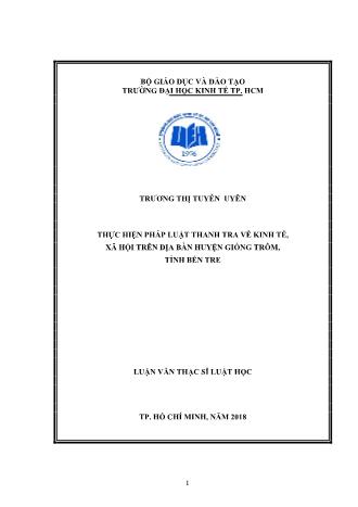 Luận văn Thực hiện pháp luật thanh tra về kinh tế, xã hội trên địa bàn huyện Giồng Trôm, tỉnh Bến Tre