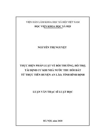 Luận văn Thực hiện pháp luật về bồi thường, hỗ trợ, tái định cư khi nhà nước thu hồi đất từ thực tiễn huyện An Lão, tỉnh Bình Định