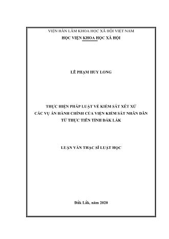 Luận văn Thực hiện pháp luật về kiểm sát xét xử các vụ án hành chính của viện kiểm sát nhân dân từ thực tiễn tỉnh Đắk Lắk