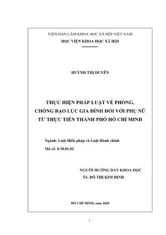 Luận văn Thực hiện pháp luật về phòng, chống bạo lực gia đình đối với phụ nữ từ thực tiễn Thành phố Hồ Chí Minh