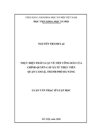 Luận văn Thực hiện pháp luật về tiếp công dân của chính quyền cấp xã từ thực tiễn quận Cẩm Lệ, Thành phố Đà Nẵng