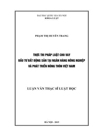 Luận văn Thực thi pháp luật cho vay đầu tư bất động sản tại ngân hàng nông nghiệp và phát triển nông thôn Việt Nam