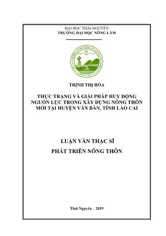 Luận văn Thực trạng và giải pháp huy động nguồn lực trong xây dựng nông thôn mới tại huyện Văn Bàn, tỉnh Lào Cai