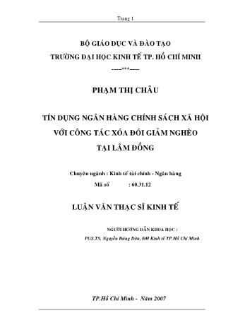 Luận văn Tín dụng ngân hàng chính sách xã hội với công tác xóa đói giảm nghèo tại Lâm Đồng