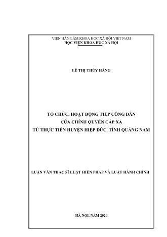 Luận văn Tổ chức, hoạt động tiếp công dân của chính quyền cấp xã từ thực tiễn huyện Hiệp Đức, tỉnh Quảng Nam
