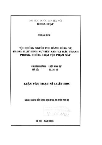 Luận văn Tội chống người thi hành công vụ trong luật hình sự Việt Nam và đấu tranh phòng, chống loại tội phạm này