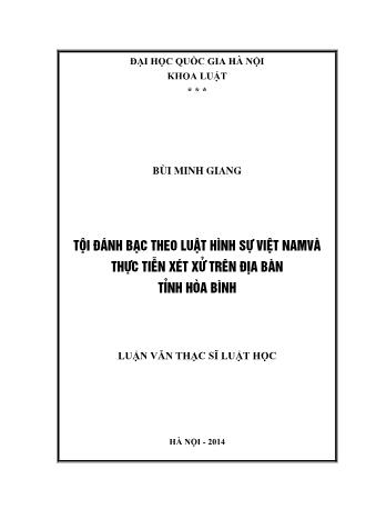 Luận văn Tội đánh bạc theo luật hình sự Việt Nam và thực tiễn xét xử trên địa bàn tỉnh Hòa Bình