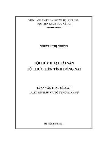 Luận văn Tội hủy hoại tài sản từ thực tiễn tỉnh Đồng Nai