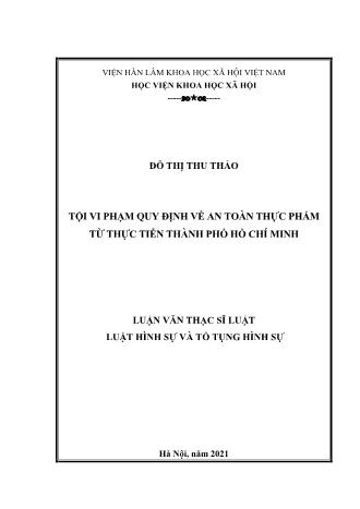 Luận văn Tội vi phạm quy định về an toàn thực phẩm từ thực tiễn Thành phố Hồ Chí Minh