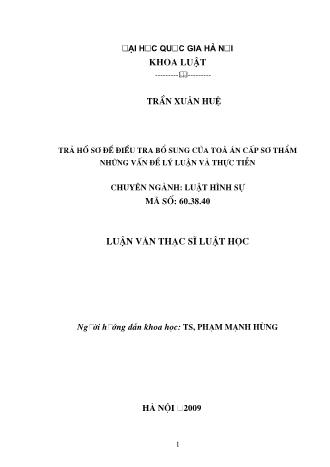 Luận văn Trả hồ sơ để điều tra bổ sung của Tòa án cấp sơ thẩm - Những vấn đề lý luận và thực tiễn