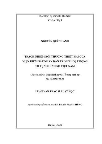 Luận văn Trách nhiệm bồi thường thiệt hại của viện kiểm sát nhân dân trong hoạt động tố tụng hình sự Việt Nam