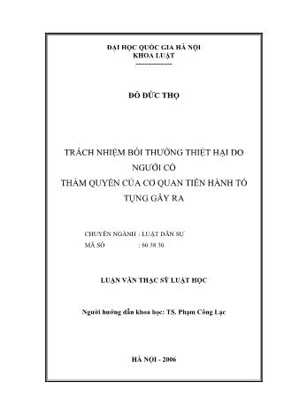 Luận văn Trách nhiệm bồi thường thiệt hại do người có thẩm quyền của cơ quan tiến hành tố tụng gây ra