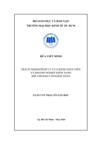 Luận văn Trách nhiệm pháp lý của kiểm toán viên và doanh nghiệp kiểm toán đối với Báo cáo kiểm toán