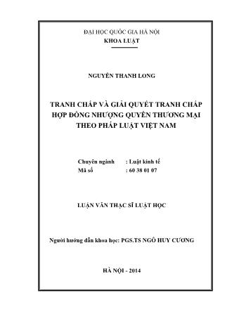 Luận văn Tranh chấp và giải quyết tranh chấp hợp đồng nhượng quyền thương mại theo pháp luật Việt Nam